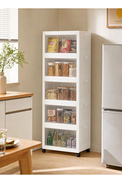 Generic Slim Storage Tower with Transparent Doors, Portable Rolling Cabinet f...