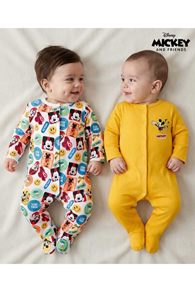 Babyhug Disney Cotton Sleep Suits with Mickey & Friends Print (Pack of 2) - Y...