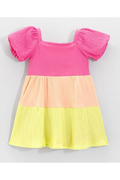Primo Gino 100% Cotton Woven Half Puff Sleeves Double Gauze Color Block Dress...