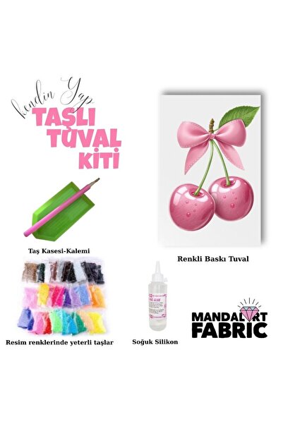 Mandalart Fabric Taşlı Tuval Setler, 18×24 cm, Kendin Yap Setler, Pembe Kiraz