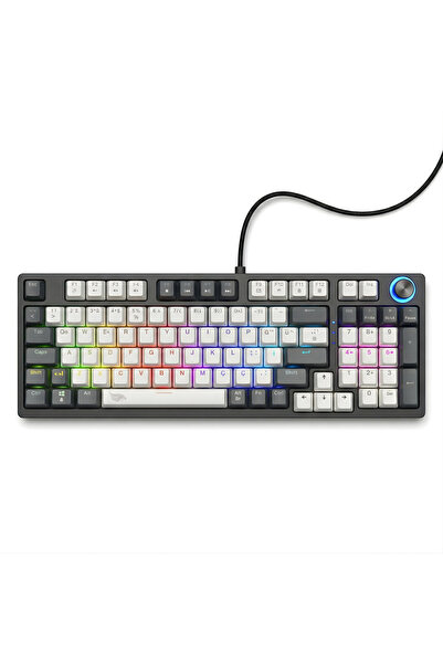 gameagle Türkçe Q Numpadli Mekanik Örgü Kablolu RGB Gaming Kablolu Klavye Mav...