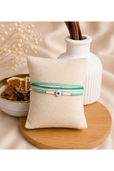 ANKA JEWELLRY Mint Green Multi-Strand Evil Eye Beaded Women's Bracelet