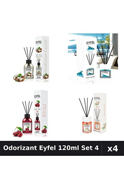 Eyfel Set 4 Odorizante Camera cu Betisoare 120ml - Nuca Cocos, Ocean, Cirese,...