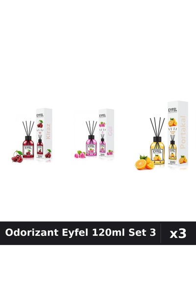 Eyfel Set 3 Odorizante Camera cu Betisoare - Cireșe, Trandafir, Portocală 120ml
