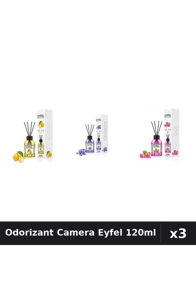 Eyfel Set 3 Odorizant Camera cu Betisoare - Lamaie, Lavanda, Trandafir 120ml