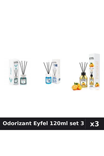 Eyfel Set 3 Odorizant Cameră cu Betișoare 120ml - Angel, Cool Water, Portocală