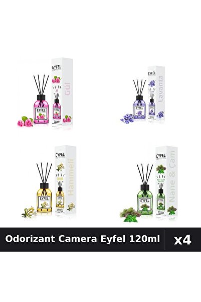 Eyfel Set 4 Odorizant Camera cu Betisoare 120ml - Trandafir, Lavanda, Pin Men...