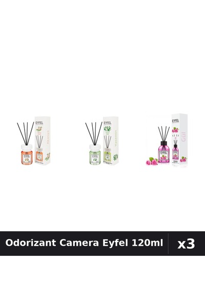 Eyfel Set 3 Odorizante Camera cu Betisoare 120ml - Acacia, Iasomie, Trandafir