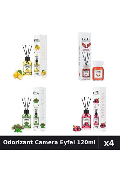 Eyfel Set 4 Odorizant Camera cu Betisoare 120ml - Lămâie, Red Dragon, Pin Men...