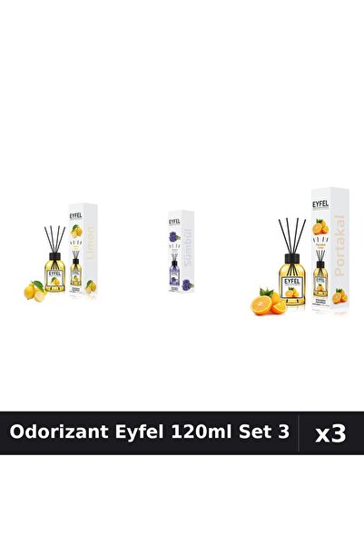 Eyfel Set 3 Odorizant Cameră cu Betisoare 120ml - Lămâie, Zambile, Portocală