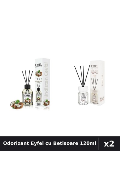 Eyfel Set 2 Odorizant Camera cu Betisoare - Bumbac, Nuca De Cocos 120ml