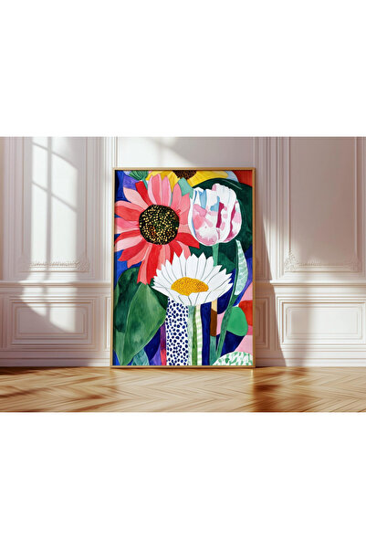 Tuba Decor Tablou într-o singură bucată cu ramă din lemn, floare maximalistă