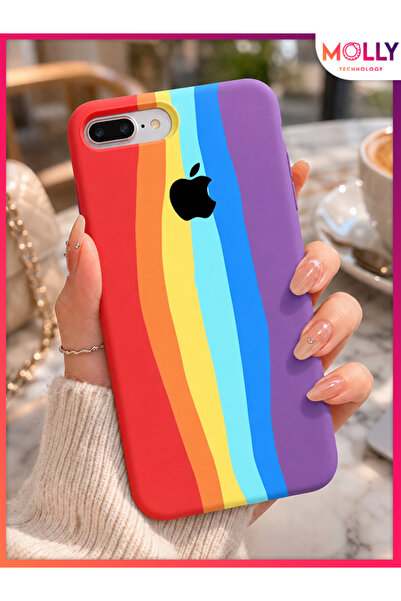 Molly iPhone 7 ve 8 PLUS İçin Rainbow Flow Liquid İçi Kadife Silinebilir Sili...