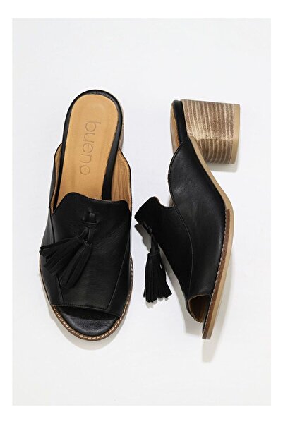 BUENO Shoes Siyah Deri Kadın Topuklu Terlik 01wu10800