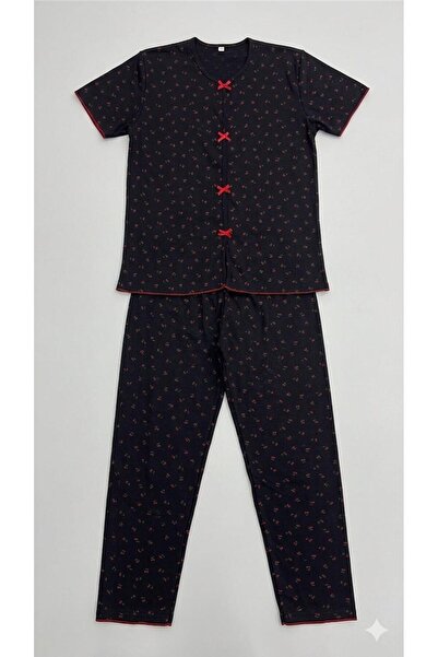 LXL Summer Black Cherry Patterned Short Sleeve Combed Cotton 100% Cotton Paja...