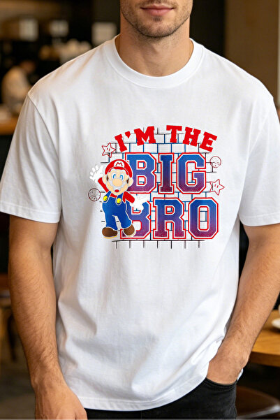 Fleck تي شيرتات كاجوال للرجال مطبوع عليها شخصية ماريو I M The Big Bro للرجال