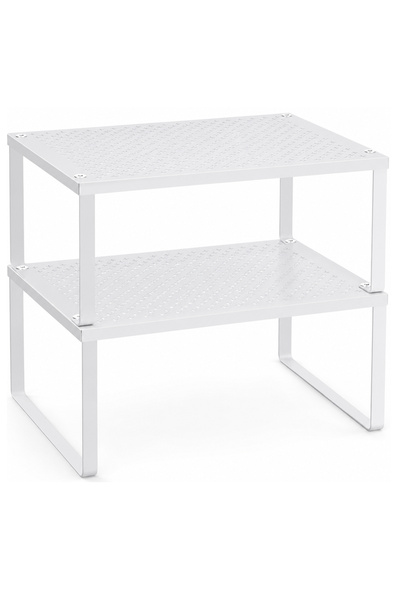 SONGMICS Kitchen Cabinet Organizer, Extensible Metal Shelves, 32x23x15 cm, White