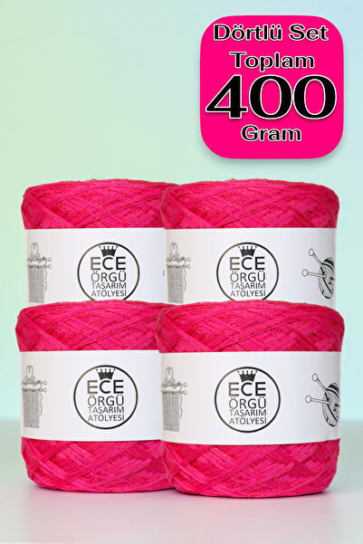 Ece Örgü Tasarım Atölyesi Fuşya Pembe, çok katlı merserize koton ve kırmızı s...