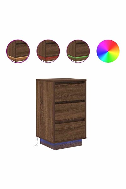 vidaxl Noptiera cu lumini LED Stejar maro 38x34x65 cm