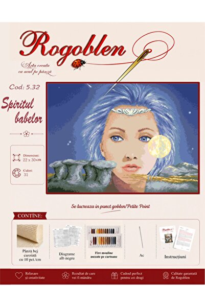 Rogoblen Kit de cusut Spiritul babelor - set goblen cu pânză, diagrame alb-ne...