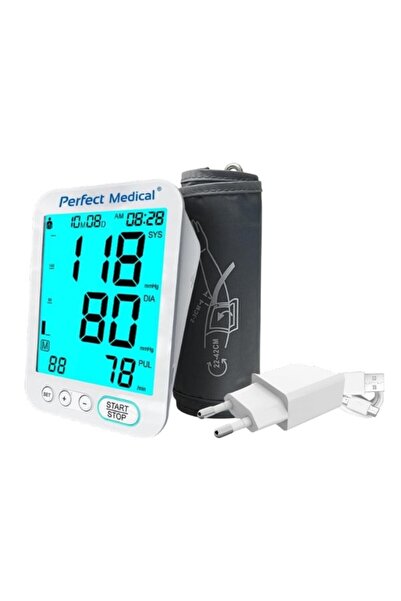Perfect Medical ®   Tensiometru de braț cu adaptor USB C, ecran iluminat, pro...