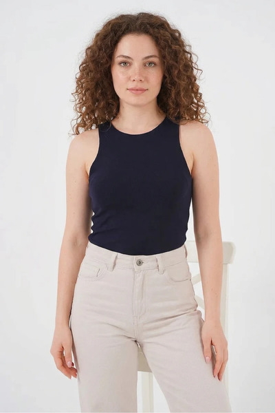buğrahayalin Women's Halter Neck Navy Blue Bodysuit