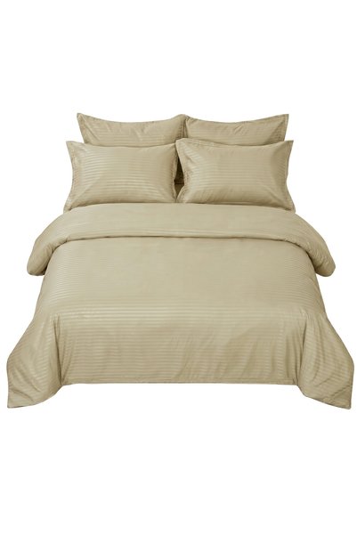 Sisiter 6 Piece Double Duvet Cover Set with Elastic Fitted Sheet - Microfiber Satin Stripe 200x200+30cm Deep Pocket Hotel Quality Luxury
