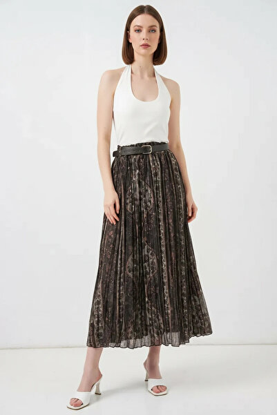 buğrahayalin Women's Belted Patterned Green Skirt
