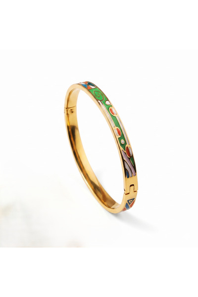OEM Brățară rigidă cu email verde lime, placată cu aur 18K