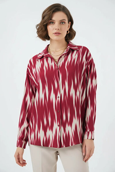 Generic Brand Women's Oversize Patterned Viscose Red Shirt