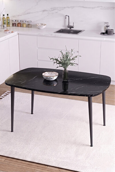 Mufian Concept İskandinav Bohem Oval 60x90 CM Metal Ayaklı Siyah Mermer Desen...