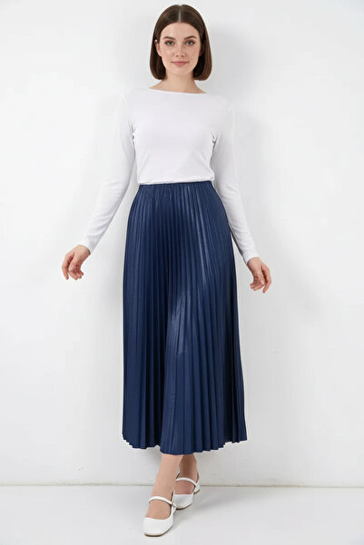buğrahayalin Women's Pleated Navy Blue Skirt