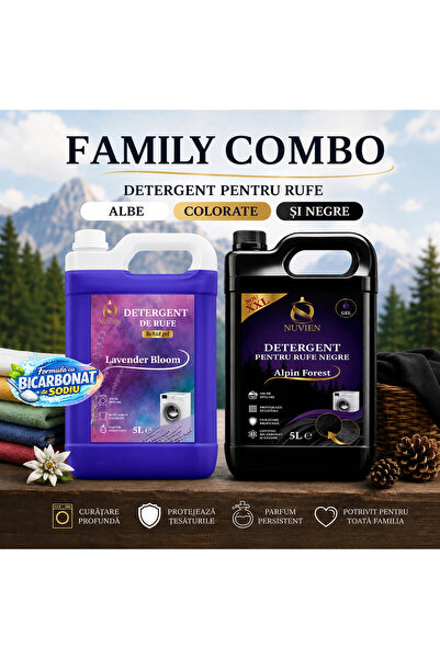 Nuvien Family Combo Detergent Package, complete package for white, colored, b...