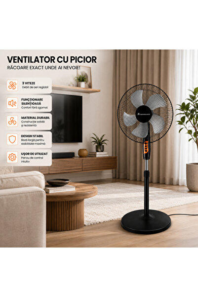 AT Performance Ventilator cu Picior AT-2054, 65W, 16 Inch, 3 Viteze, Oscilație Automată
