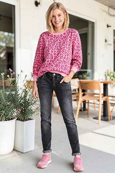 İHRACATFAZLASI Gray Washed Mid-Waist Jeans