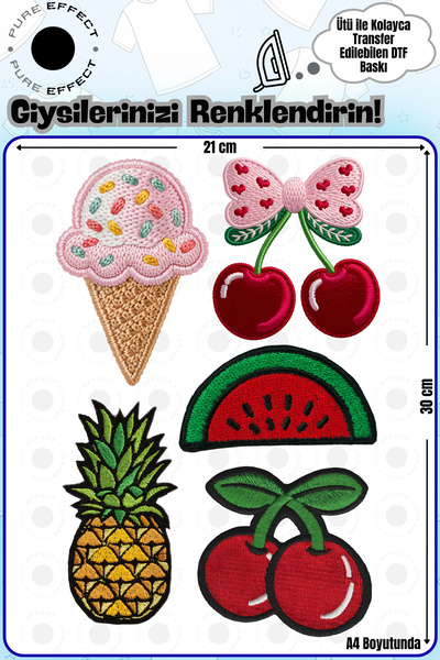 PURE EFFECT A4 Boyutunda Ütü ile Kumaşa Yapışan Örgü Desenli Meyve Patch Tasa...
