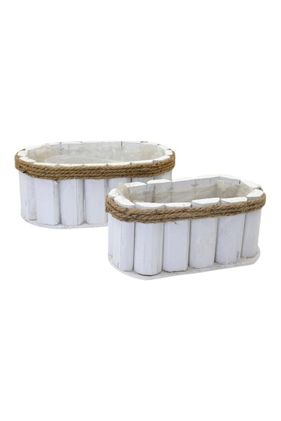 AFO Top Bottom Set of 2 Oval Wooden Baskets with White String