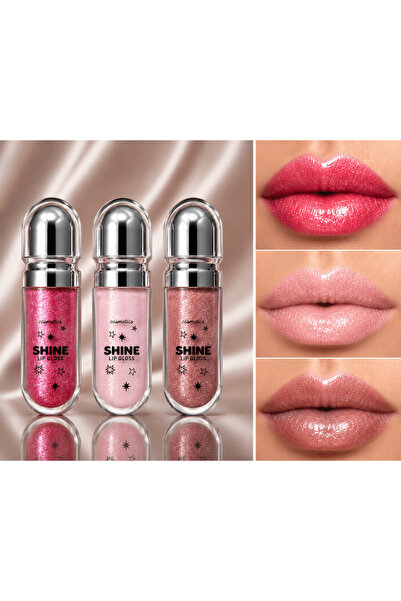 Seckinnn 3’lü Simli Lip Gloss Seti – Sparkling Pink, Baby Powder Pink & Brown...