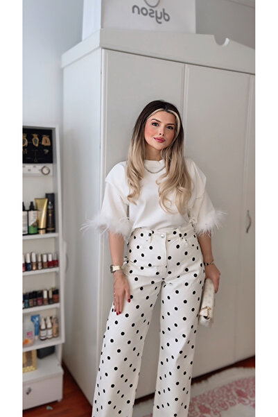 DENİZ Puantiyeli Palazzo Jeans