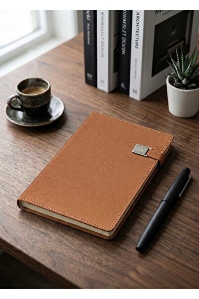 Mr.Notebook Kişiye Özel İsim Yazılı Metal Tokalı Taba Termo Deri Defter - Kal...