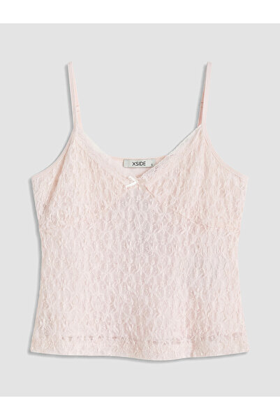 LC Waikiki Nevavm V-Neck Ruched Crop Blouse with String Straps