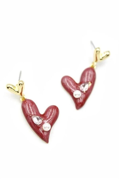 Marsilyan Nvdn- Ieg - Enamel Heart Earrings - Burgundy Iegrs-Nvdn1