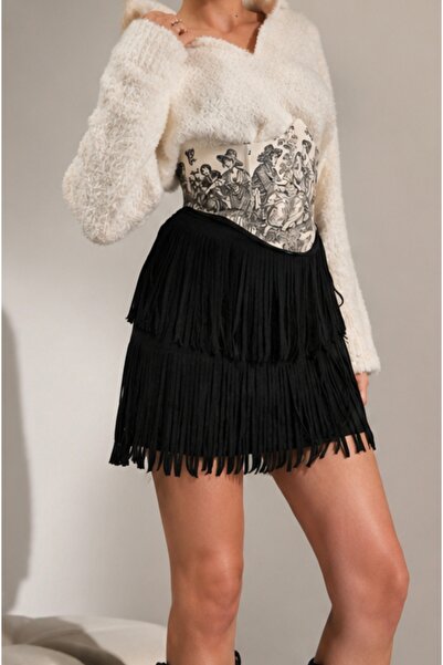 Pinn Suede Tassel Detailed Skirt