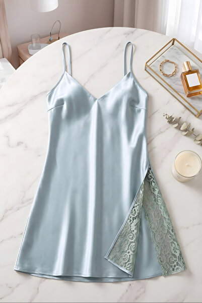 QKK Women's Aqua Green Satin Nightgown