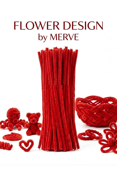 Flower desıgn by Merve Kırmızı Şönil Çiçek Teli (25 Adet) - Sevgililer Günü G...