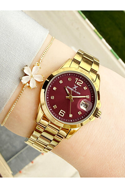 Daniel Klein Kadranı Bordo Altın Renk 27 mm Kadın Kol Saati