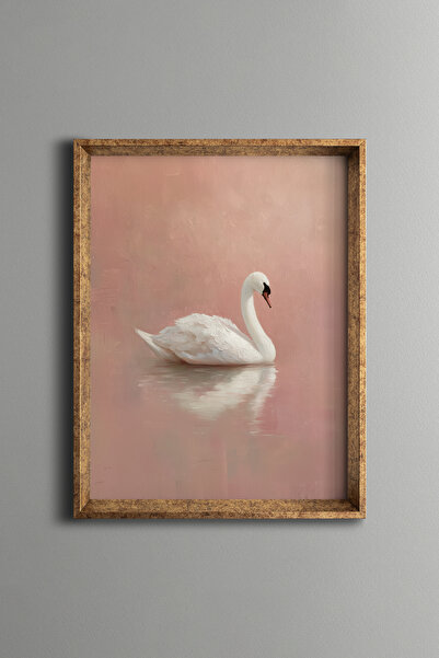 epiqart Pastel Pink Swan on the Ground - Vintage Patterned Frame - Slim Model