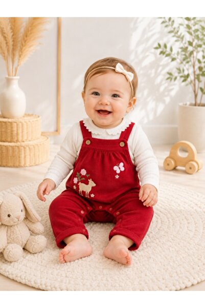 Superbaby Κόκκινη καπιτονέ ολόσωμη φόρμα με μπλούζα - Χαριτωμένη Πεταλούδα