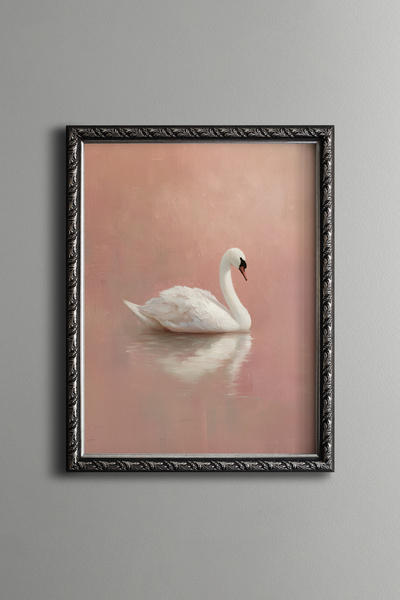epiqart Pastel Pink Swan on the Ground - Vintage Patterned Frame - Slim Model