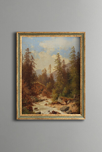 epiqart Forest Stream Landscape - Vintage Patterned Frame - Slim Model